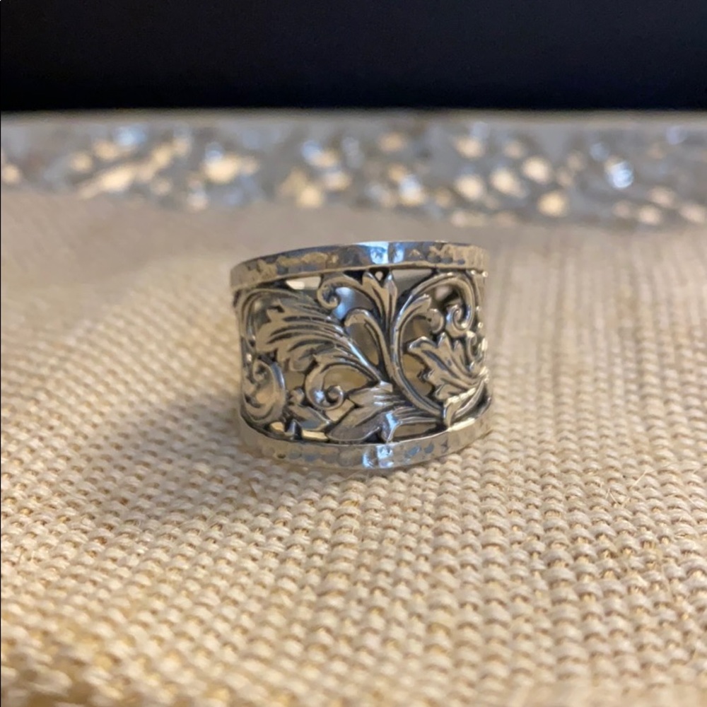 Sterling Silver Hammered Leaf Ring